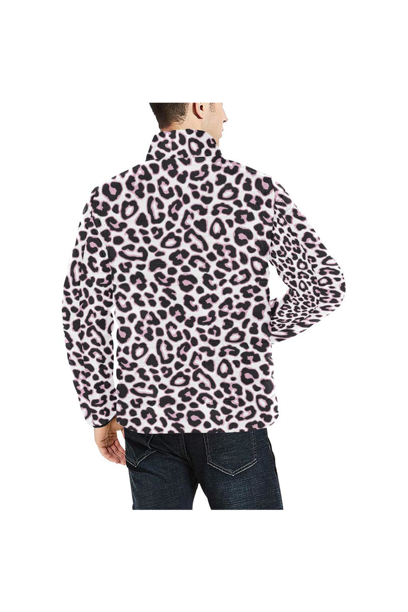 Pink Leopard Print Unisex Stand Collar Padded Jacket - Objet D'Art