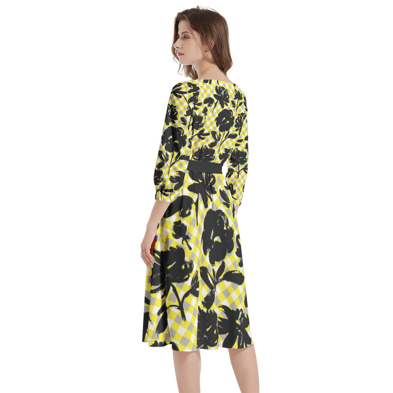 Boat Neck Belted Flared Dress - Objet D'Art