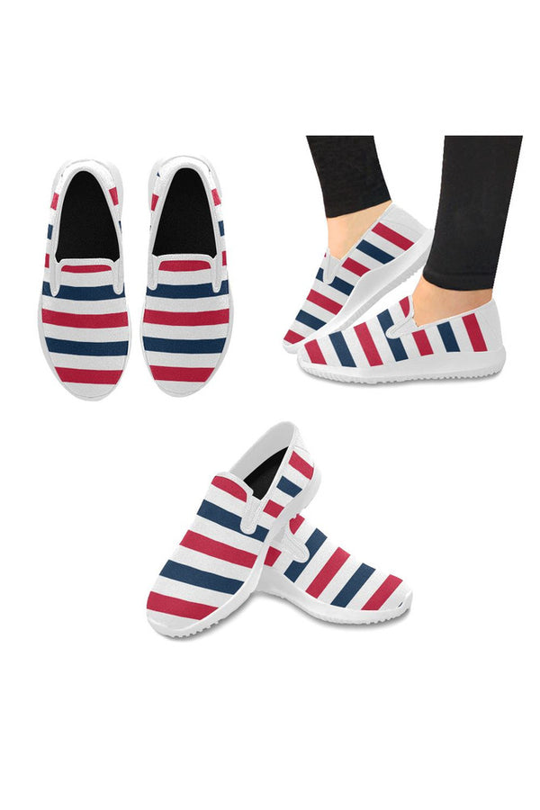 stripesbluegraywhite copy Orion Slip-on Women's Canvas Sneakers (Model 042) - Objet D'Art