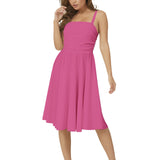 Pink Peacock Sleeveless Square Neck Flare Hem Midi Dress - Objet D'Art