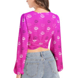 Women's Deep V-Neck Lantern Sleeve Crop Top - Objet D'Art