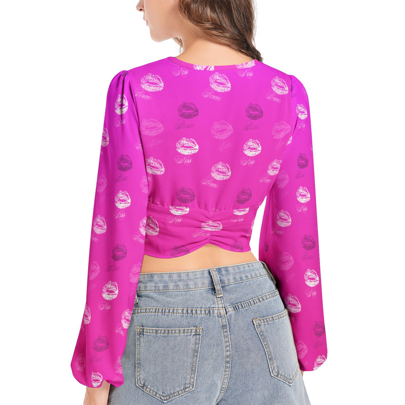 Women's Deep V-Neck Lantern Sleeve Crop Top - Objet D'Art