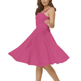 Pink Peacock Sleeveless Square Neck Flare Hem Midi Dress - Objet D'Art