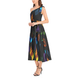 Seashell Ruffle Hem One Shoulder Midi Dress - Objet D'Art