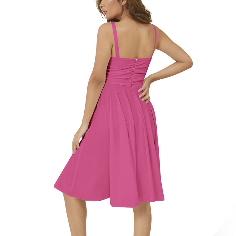 Pink Peacock Sleeveless Square Neck Flare Hem Midi Dress - Objet D'Art