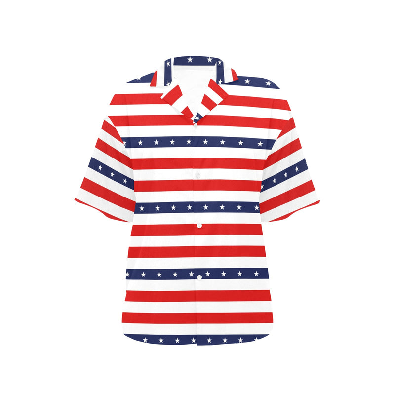stars and stripes red white blue print 2 All Over Print Hawaiian Shirt for Women (Model T58) - Objet D'Art