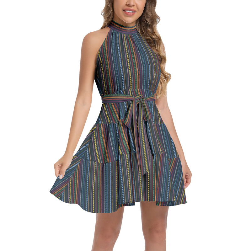 Ruffle Hem Belted Halter Dress - Objet D'Art