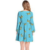 Butterfly and Polka Dots Lantern Sleeve Deep V-Neck Short Dress - Objet D'Art