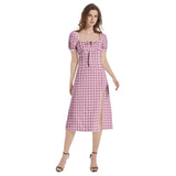 Diamond Matrix Puff Sleeve Split Thigh Midi Dress - Objet D'Art