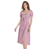 Diamond Matrix Puff Sleeve Split Thigh Midi Dress - Objet D'Art