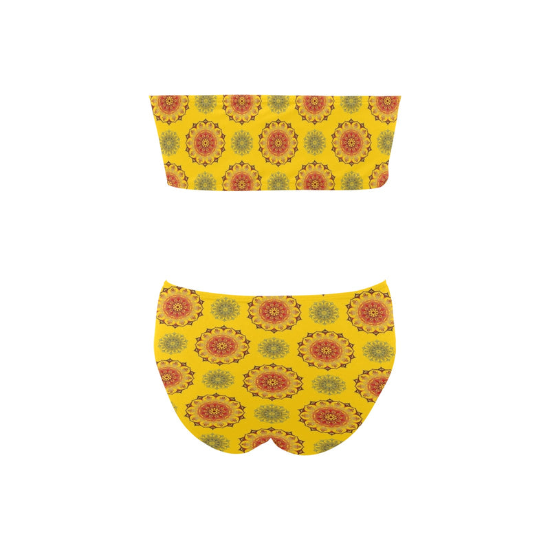 mandala gold print 3 Chest Wrap Bikini Swimsuit (Model S36) - Objet D'Art