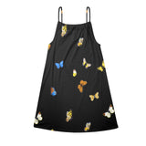 butterfly blue small print 3 Drawstring Neck Sleeveless Dress (Model D68)
