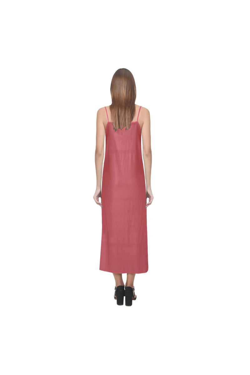 coral orange V-Neck Open Fork Long Dress(Model D18) - Objet D'Art