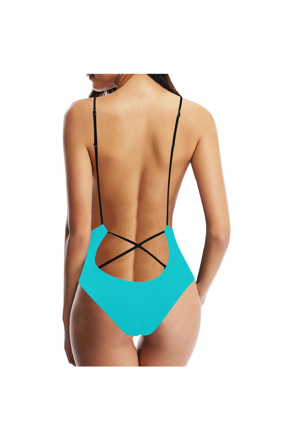marine blue Sexy Lacing Backless One-Piece Swimsuit (Model S10) - Objet D'Art