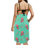 mint floral rose print 2 Spaghetti Strap Backless Beach Cover Up Dress (Model D65) - Objet D'Art