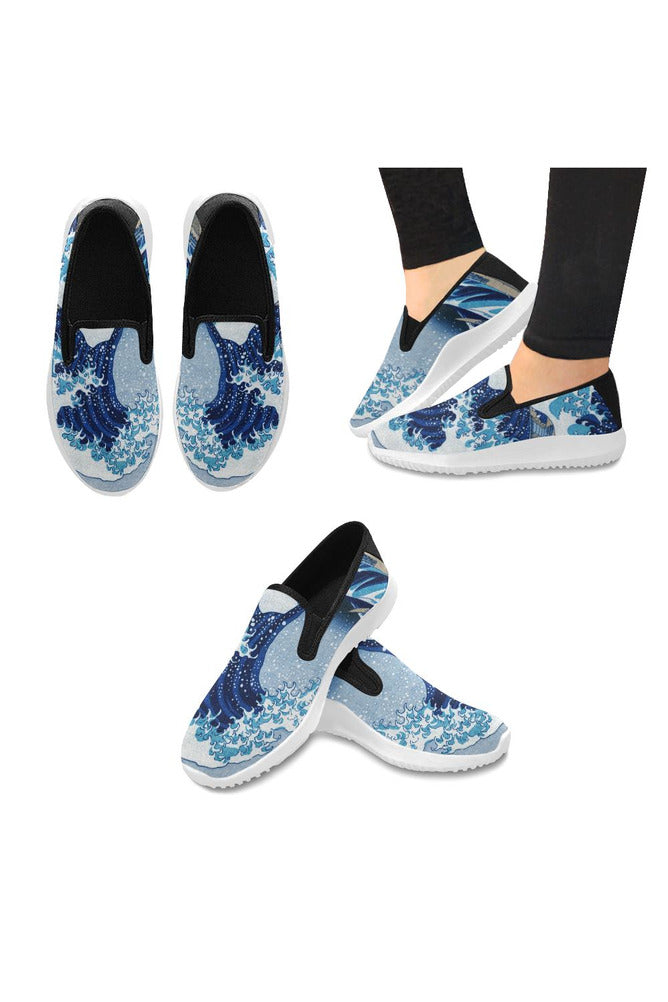 blue wave7 Orion Slip-on Women's Canvas Sneakers (Model 042) - Objet D'Art