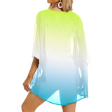neon green to sky blue ombre Women's Kimono Chiffon Cover Up (Model H51) - Objet D'Art