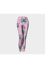 Blue Floral On Pressed Rose Premium Leggings - Objet D'Art