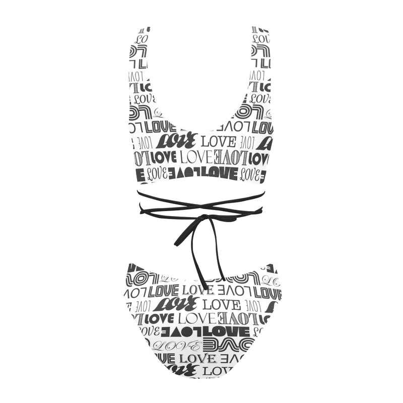 love print bw 2 Cross String Bikini Set (Model S29) - Objet D'Art