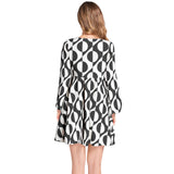 Abstact Print Lantern Sleeve Deep V-Neck Short Dress - Objet D'Art