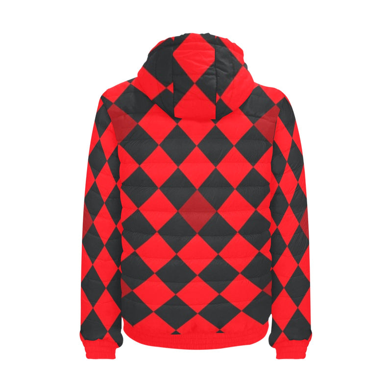 flaming red solid print Men's Padded Hooded Jacket (Model H42) - Objet D'Art