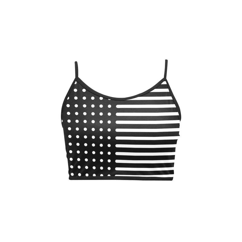 two tone bw striped dots print 2 Women's Spaghetti Strap Crop Top (Model T67) - Objet D'Art