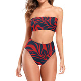 red blue leaf print 2 Chest Wrap Bikini Swimsuit (Model S36) - Objet D'Art