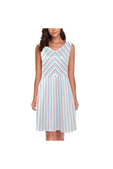 Striped Bottom Lower Chryseis Sleeveless Pleated Dress(Model D07) - Objet D'Art