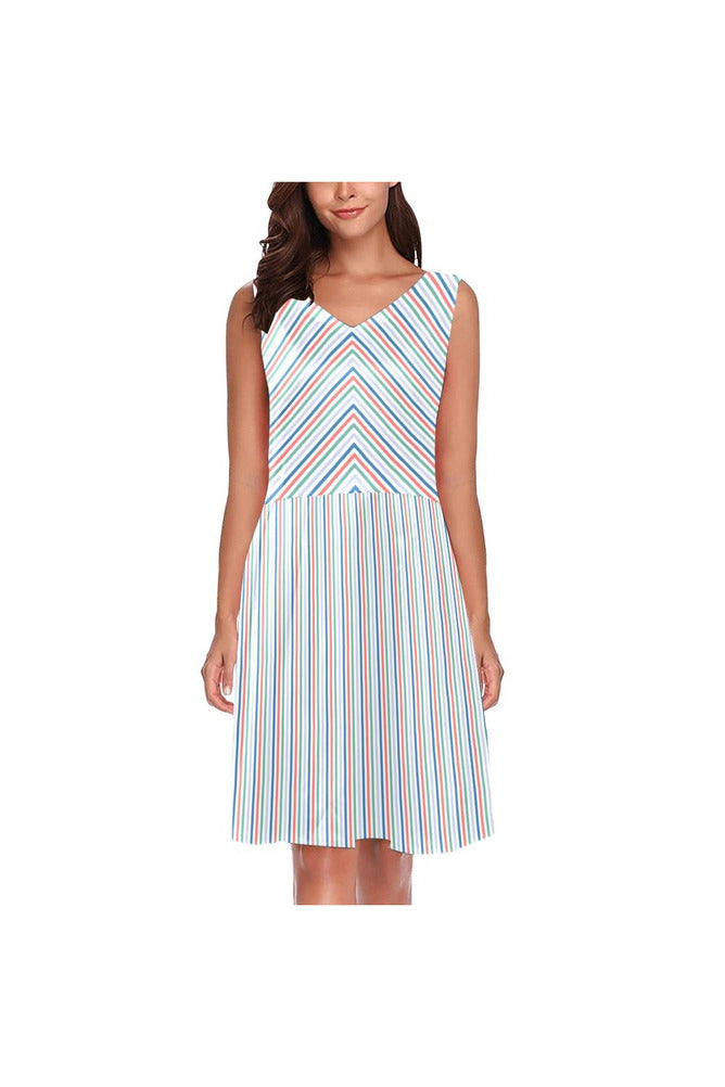 Striped Bottom Lower Chryseis Sleeveless Pleated Dress(Model D07) - Objet D'Art