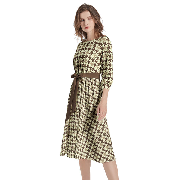 Boat Neck Belted Flared Dress - Objet D'Art