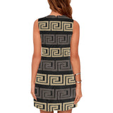 brown beige greek key print 10A Eos Women's Sleeveless Dress (Model D01) - Objet D'Art