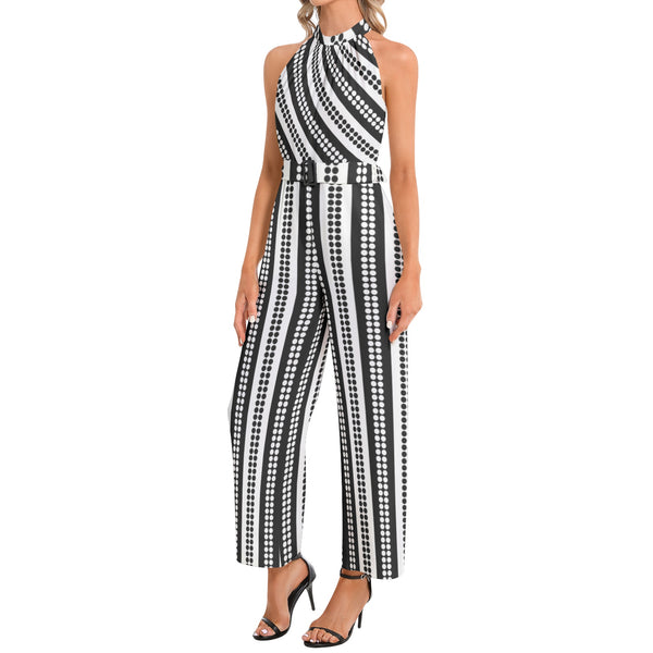 Halter Neck Buckle Belted Jumpsuit - Objet D'Art