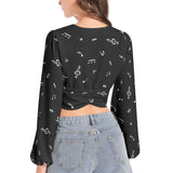 Noteworthy Women's Deep V-Neck Lantern Sleeve Crop Top