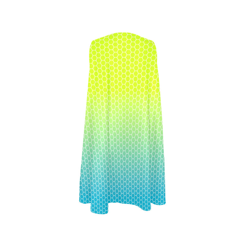 neon blue hex ombre print 4 Sleeveless A-Line Pocket Dress (Model D57) - Objet D'Art