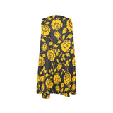 gold floral greek key print 7A Sleeveless A-Line Pocket Dress (Model D57) - Objet D'Art