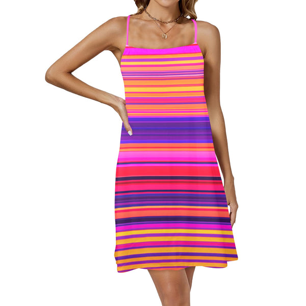 bright sunrise sunset colors print Drawstring Neck Sleeveless Dress (Model D68) - Objet D'Art
