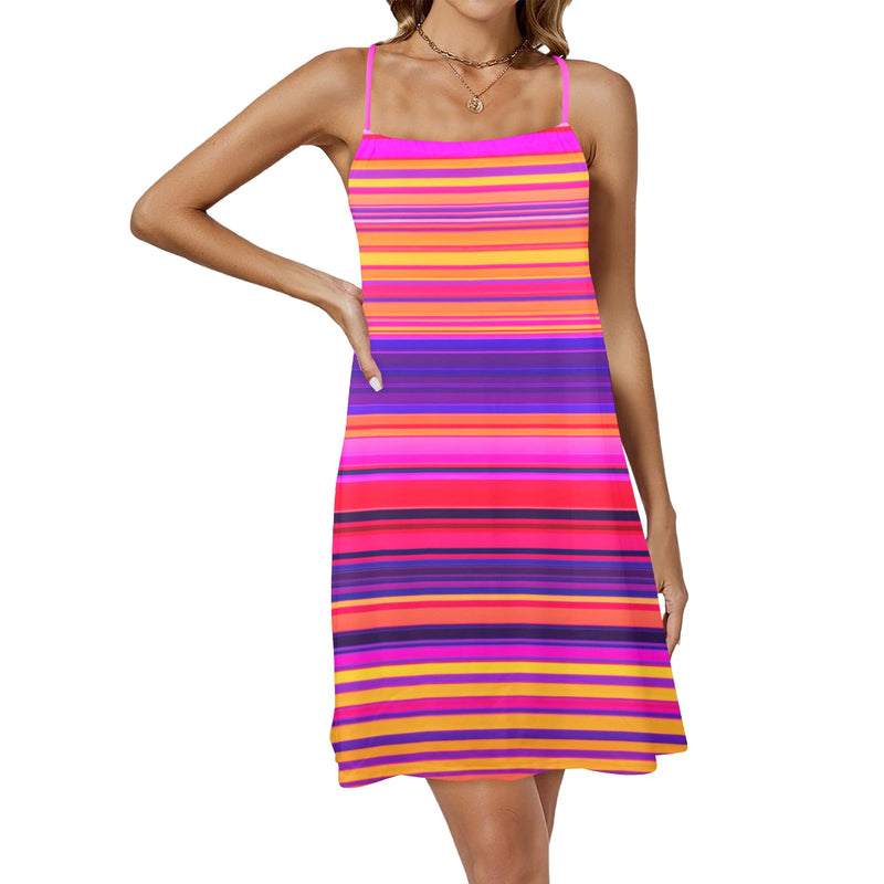 bright sunrise sunset colors print Drawstring Neck Sleeveless Dress (Model D68) - Objet D'Art