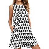 circle black print 3 Sleeveless A-Line Pocket Dress (Model D57) - Objet D'Art