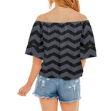 waves8 print Off Shoulder Knot Front Blouse (Model T71) - Objet D'Art