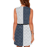 chevron blue and white print Eos Women's Sleeveless Dress (Model D01) - Objet D'Art