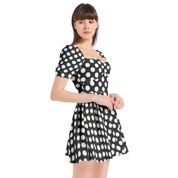 Polka dots Puff Sleeve Sweetheart Neck Short Dress - Objet D'Art