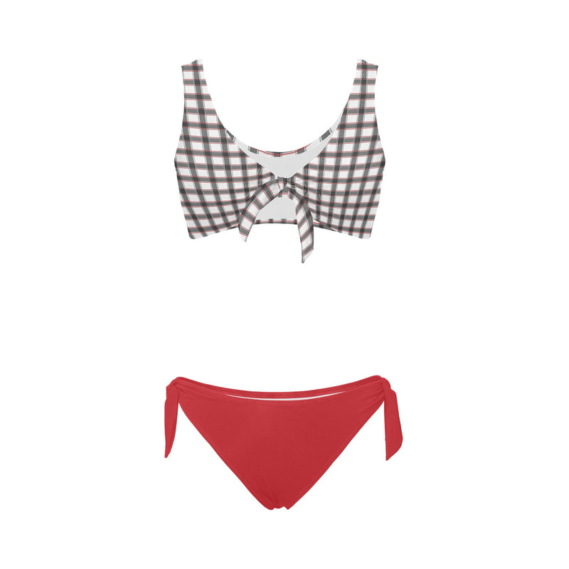crimson solid print 2 Bow Tie Front Bikini Swimsuit (Model S38) - Objet D'Art