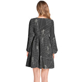 Bones in the Web Lantern Sleeve Deep V-Neck Short Dress - Objet D'Art