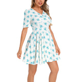 Short Sleeve Ruched Bust Flared Hem Dress - Objet D'Art
