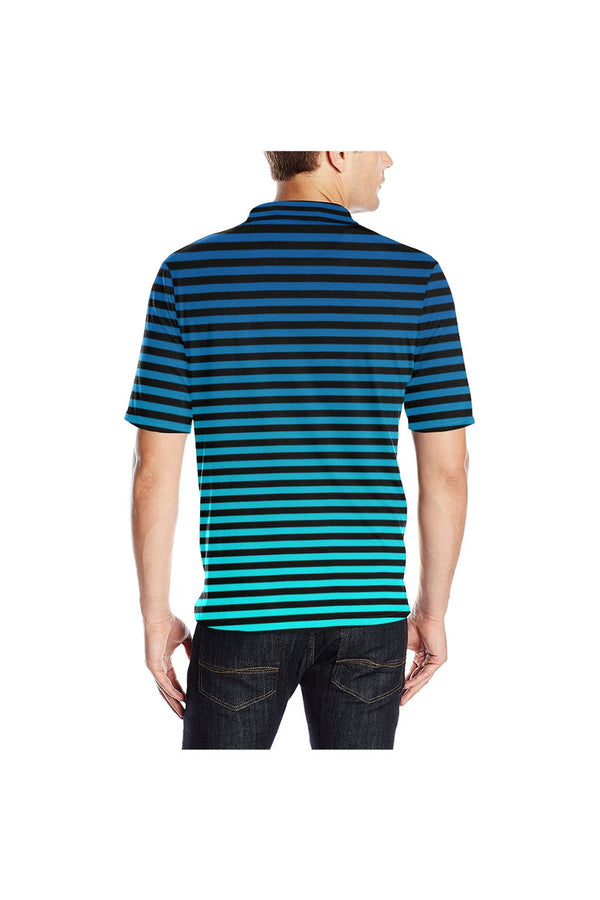 Striped Shades of Blue Men's Print Polo Shirt - Objet D'Art