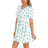 Short Sleeve Ruched Bust Flared Hem Dress - Objet D'Art