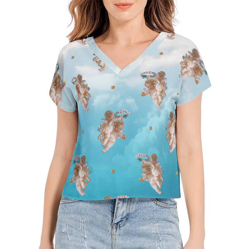 Batwing Sleeve V-Neck Top - Objet D'Art