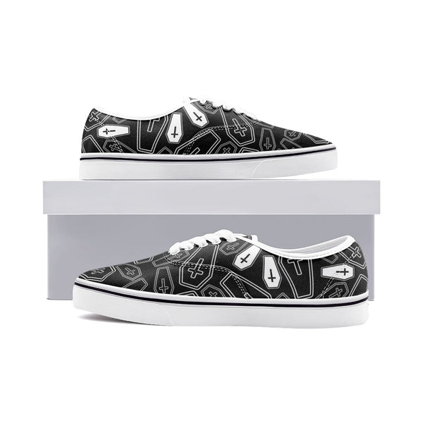 Coffin Print Unisex Canvas Shoes Fashion Low Cut Loafer Sneakers - Objet D'Art