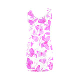 butterfly pink on white print Medea Vest Dress (Model D06) - Objet D'Art