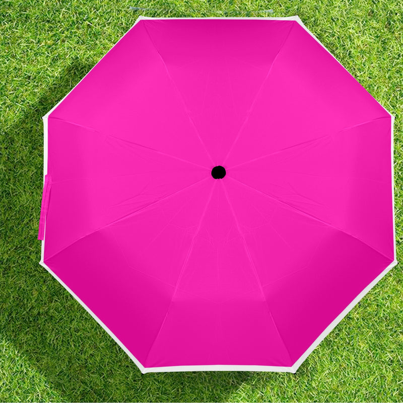 fuchsia print white border Semi-Automatic Foldable Umbrella (Model U12) - Objet D'Art